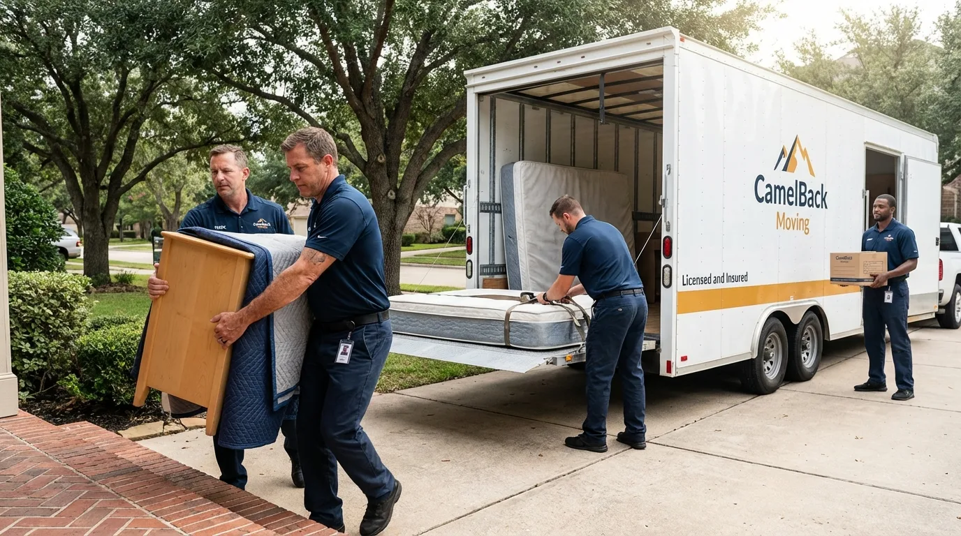 Crew loading residential truck for cross-state move from Elwood, IN