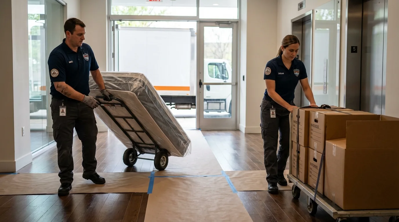 Professional apartment movers loading elevator in Elwood, IN